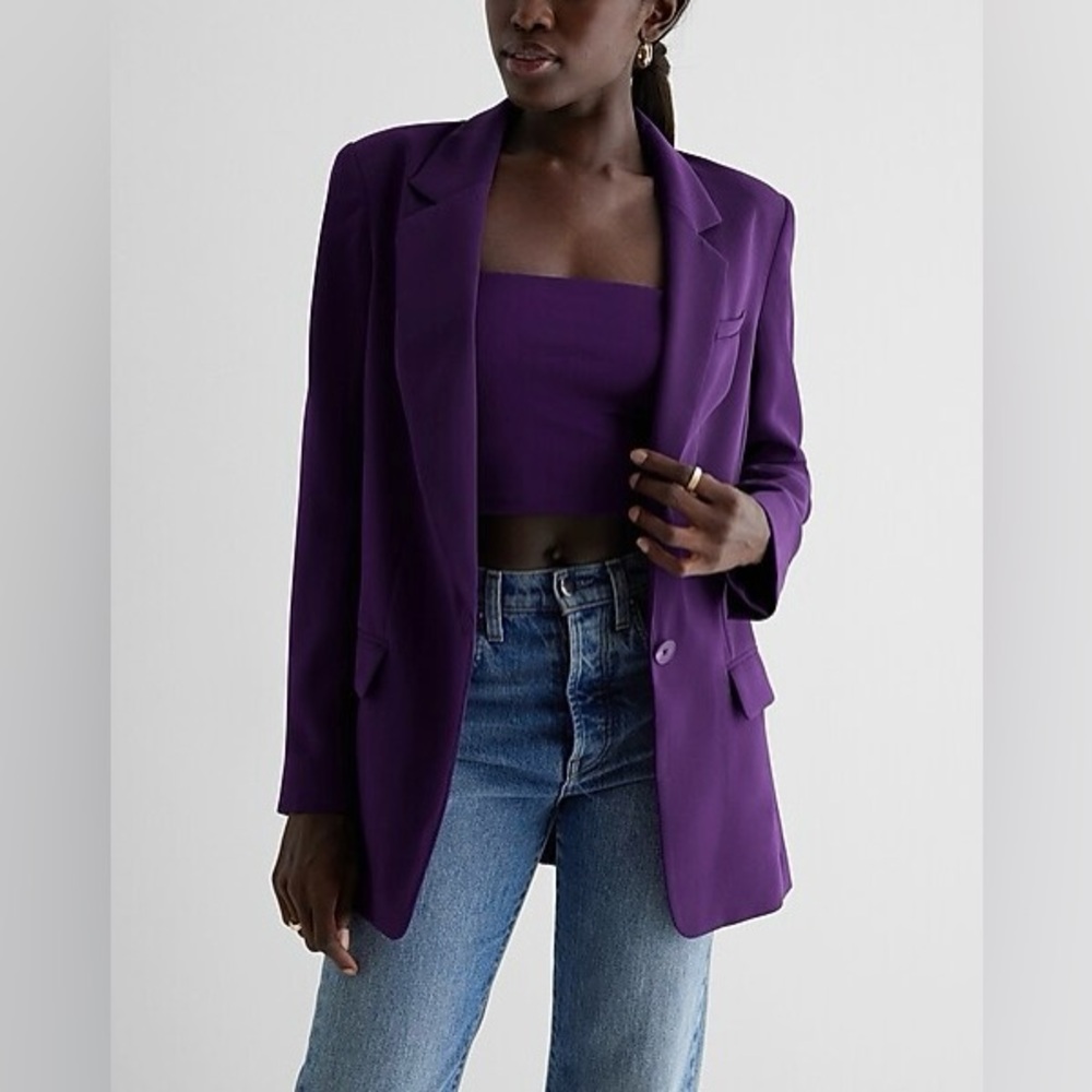 Express Stylist Cinch Waist Boyfriend Blazer - PURPLE - Medium